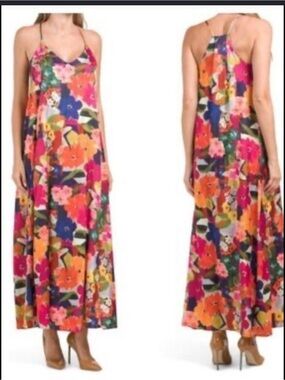 Nicole Miller Bright Floral Spaghetti-Strap Maxi Dress